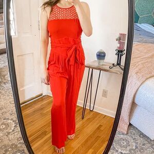 Catherine Malandrino Silk Sleeveless Jumpsuit in Red